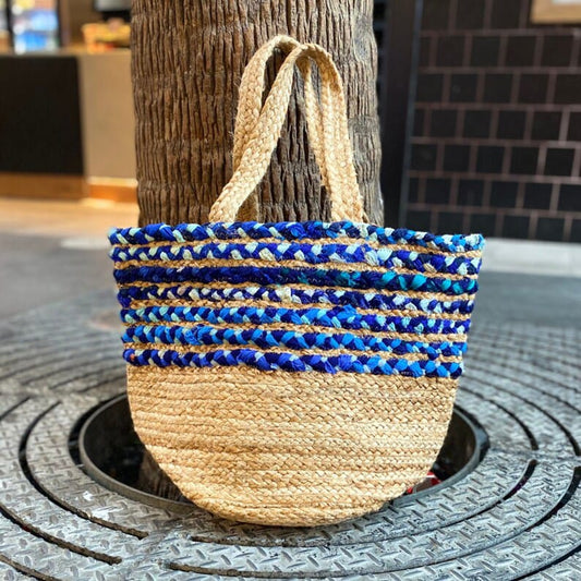 Indigo Blue Jute Tote Bag