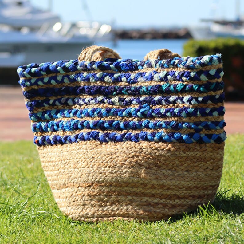 Indigo Blue Jute Tote Bag