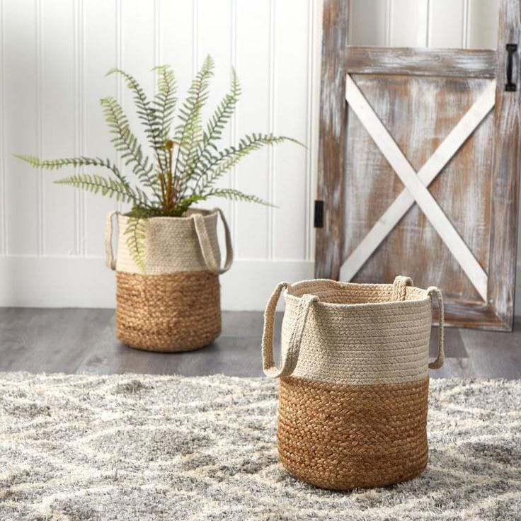 White and Beige Jute Basket and Planters