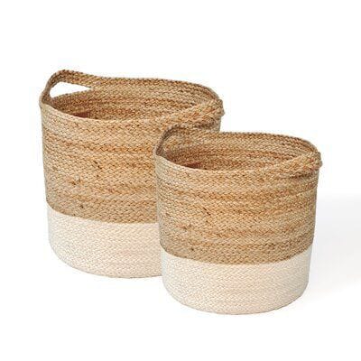 White and Beige Jute Basket and Planters