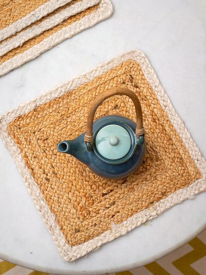 Ivory and Natural Square Jute Table Mat