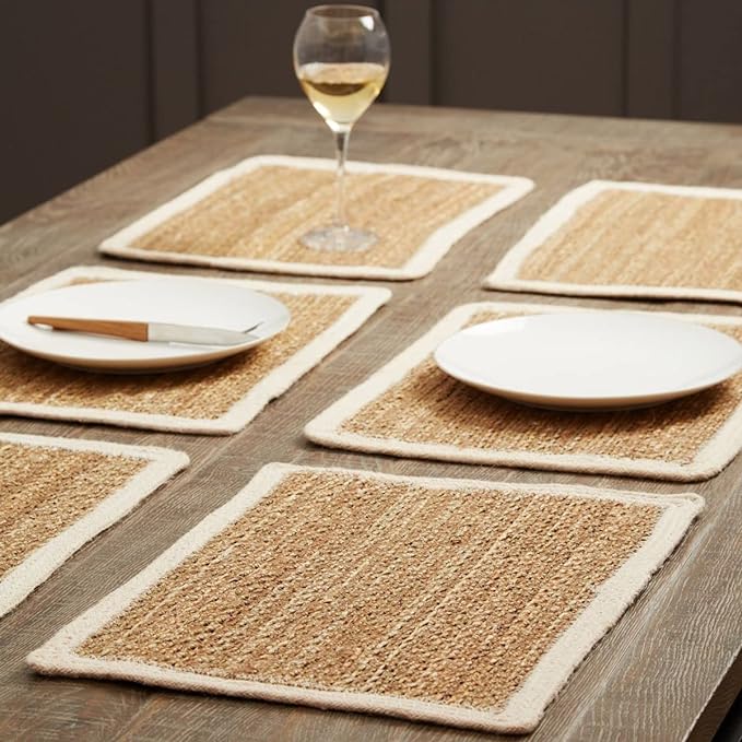 Ivory and Natural Square Jute Table Mat