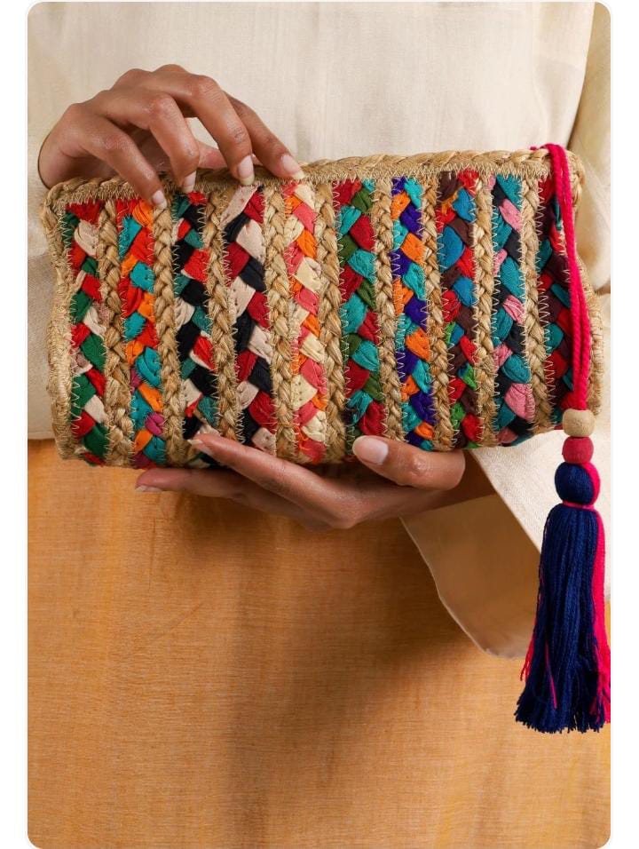 Jute Multicolour Clutch Bag