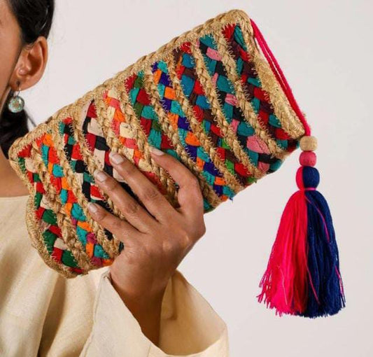 Jute Multicolour Clutch Bag