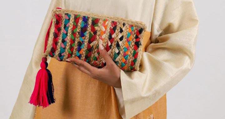 Jute Multicolour Clutch Bag