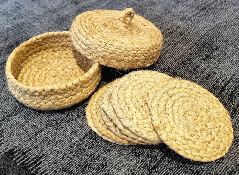 Jute Beverage Coasters with Box