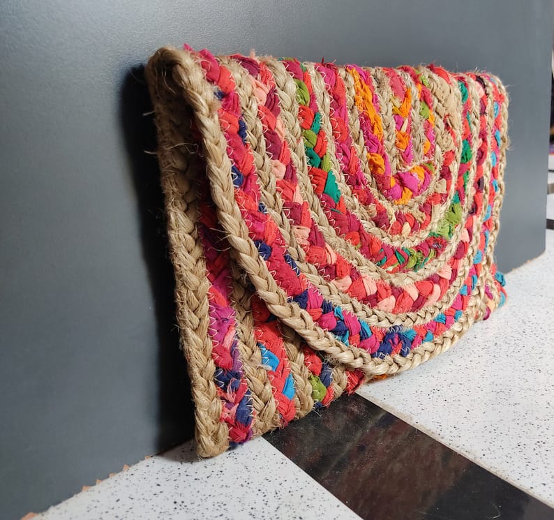 Jute Multicolour  Flap Clutch Bag